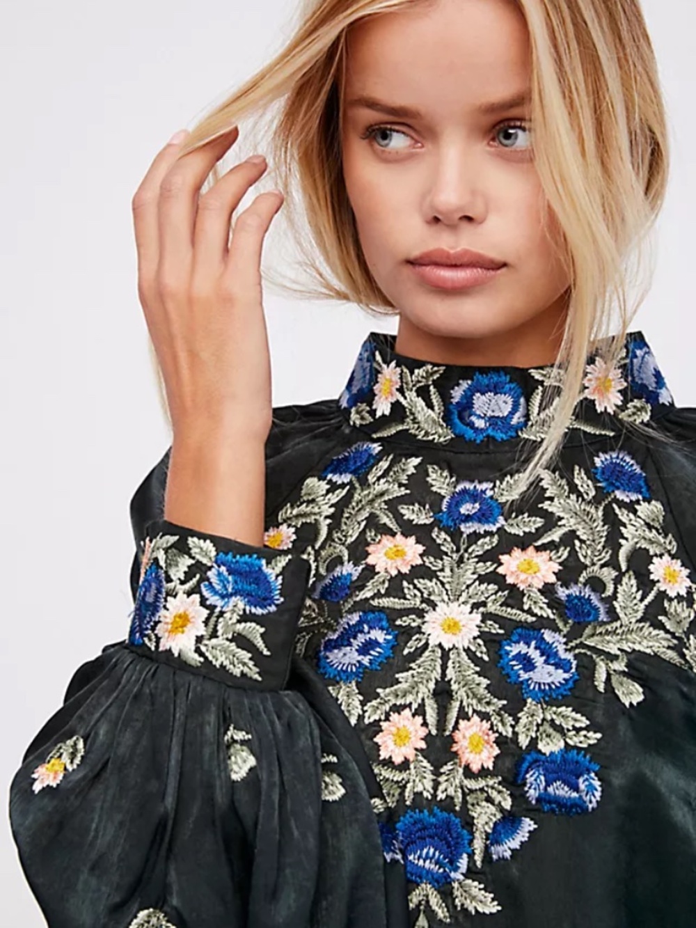 Women's Free People Jessica Blouse Emerald Green with Embroidery XS